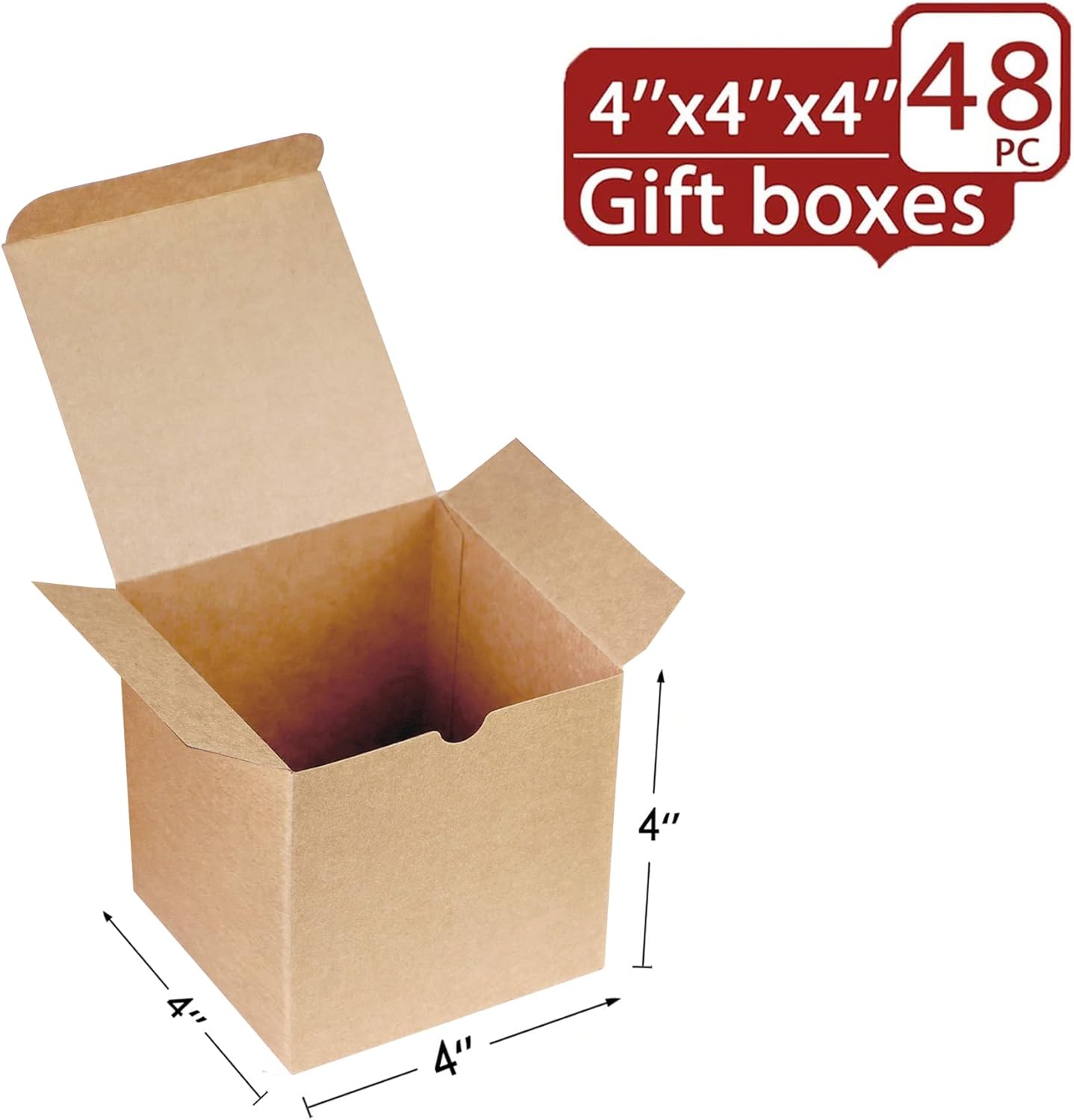 Xxcxpark 48 PCS Brown Gift Boxes 4x4x4 inches, Decorative Party Favor Gift Packaging Box with Lid for DIY Crafting, Cube, Cupcake, Kraft Present Boxes for Birthday, Wedding, Anniversary