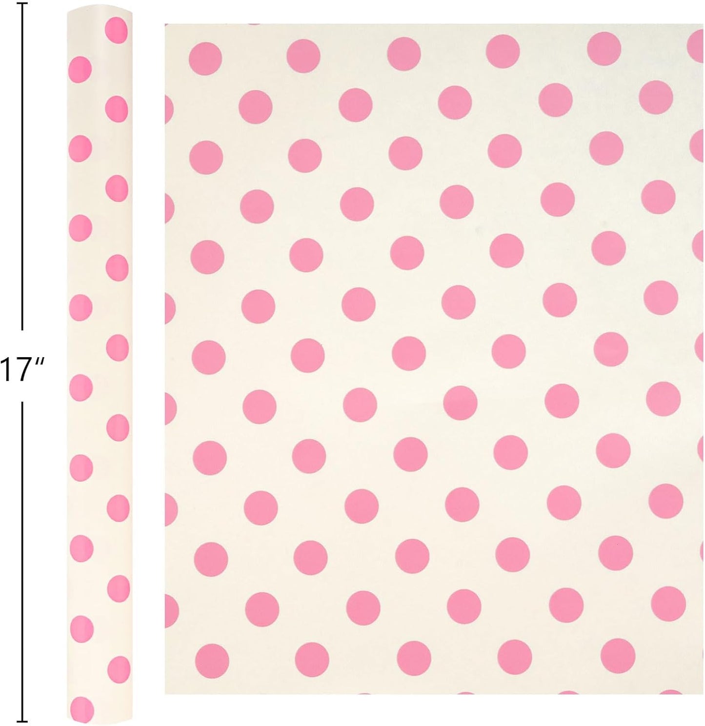 Burymento Pink and Beige Dots Wrapping Paper, Reversible Pink Gift Wrap for Birthday, Valentines, Mothers day, Graduation, Wedding, Fathers day, Baby Shower, Christmas (17in x 32.8ft)