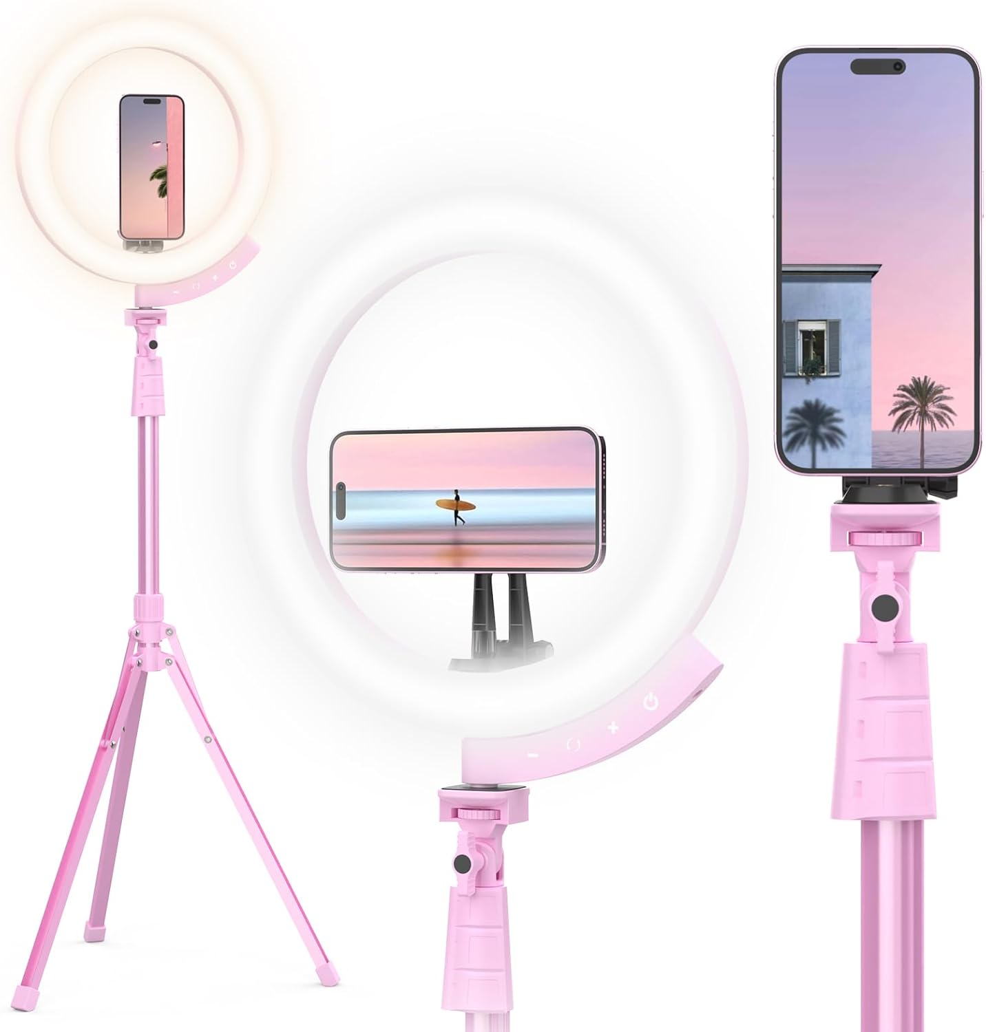 UBeesize Upgraded 12'' Ring Light with 62'' Tripod Stand and Magnetic Phone Holder,LED Selfie RingLight for iPhone with Remote,Circle Light for Tiktok/YouTube/Photography/Makeup/Live Stream Pink