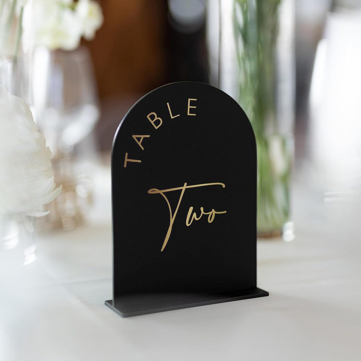 Black Arched Wedding Table Numbers 1-10 with Stands, 5x7 Inch Black Arch Acrylic Sign with Gold Letters, Acrylic Table Numbers for Wedding Reception