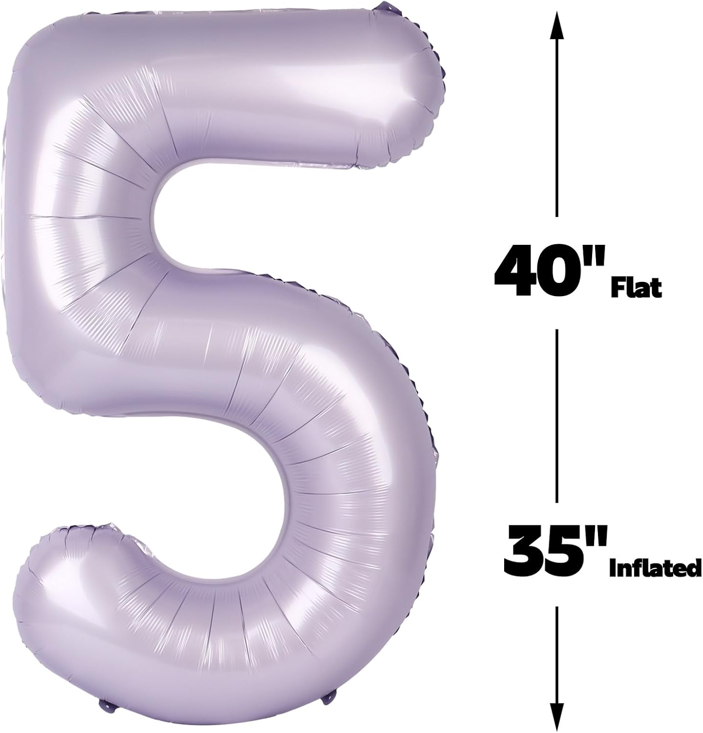 Large Lavender 40 Inch Birthday Number 5 Balloon, Lilac Five 5th 15 25 35 50 55 Birthday Anniversary Celebration Decorations, Foil Mylar Helium Numbers 5 Balloons Girl Boy Party Supplies