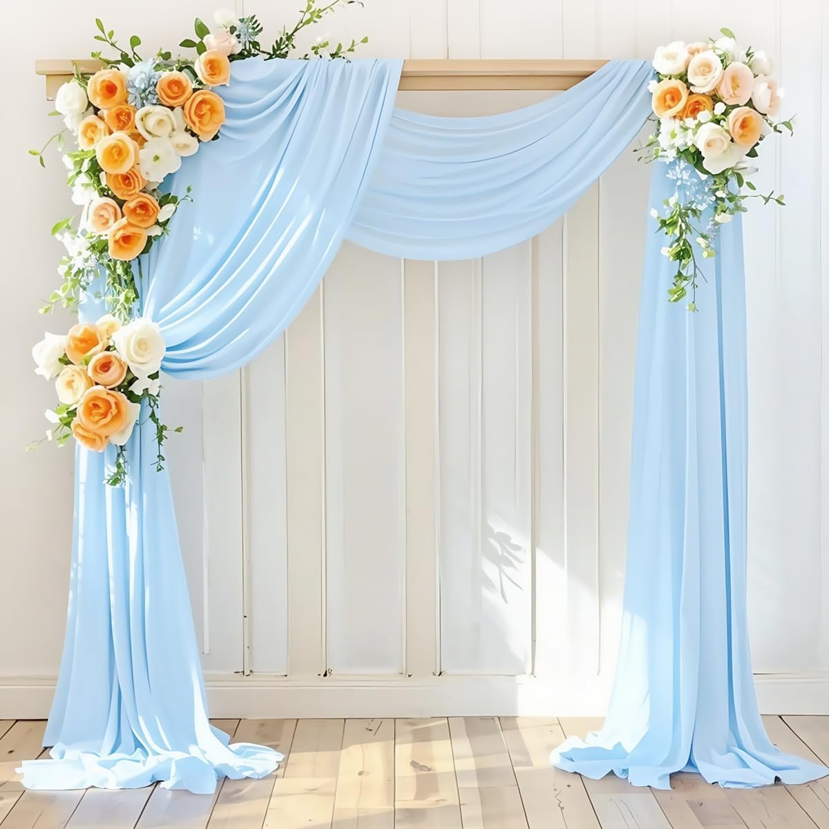 Wedding Arch Draping Fabric 2 Panels 30'' x 18FT Baby Blue Sheer Chiffon Arch Drapery for Photo Booth Bridal Shower Baby Shower Church Decor Newborn Photography Christening Outdoor Party