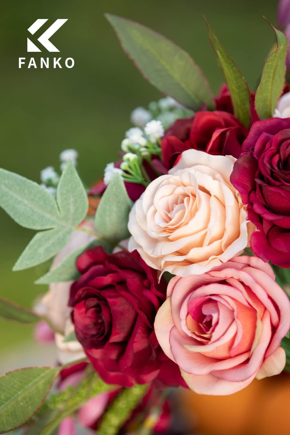 FANKO Rose Artificial Flowers Combo for DIY, Fake Red Rose Artificial Silk Flowers with Greenery, Real Looking Artificial Faux Flowers for Wedding, Table Decoration, Centerpieces, Party, Home Décor