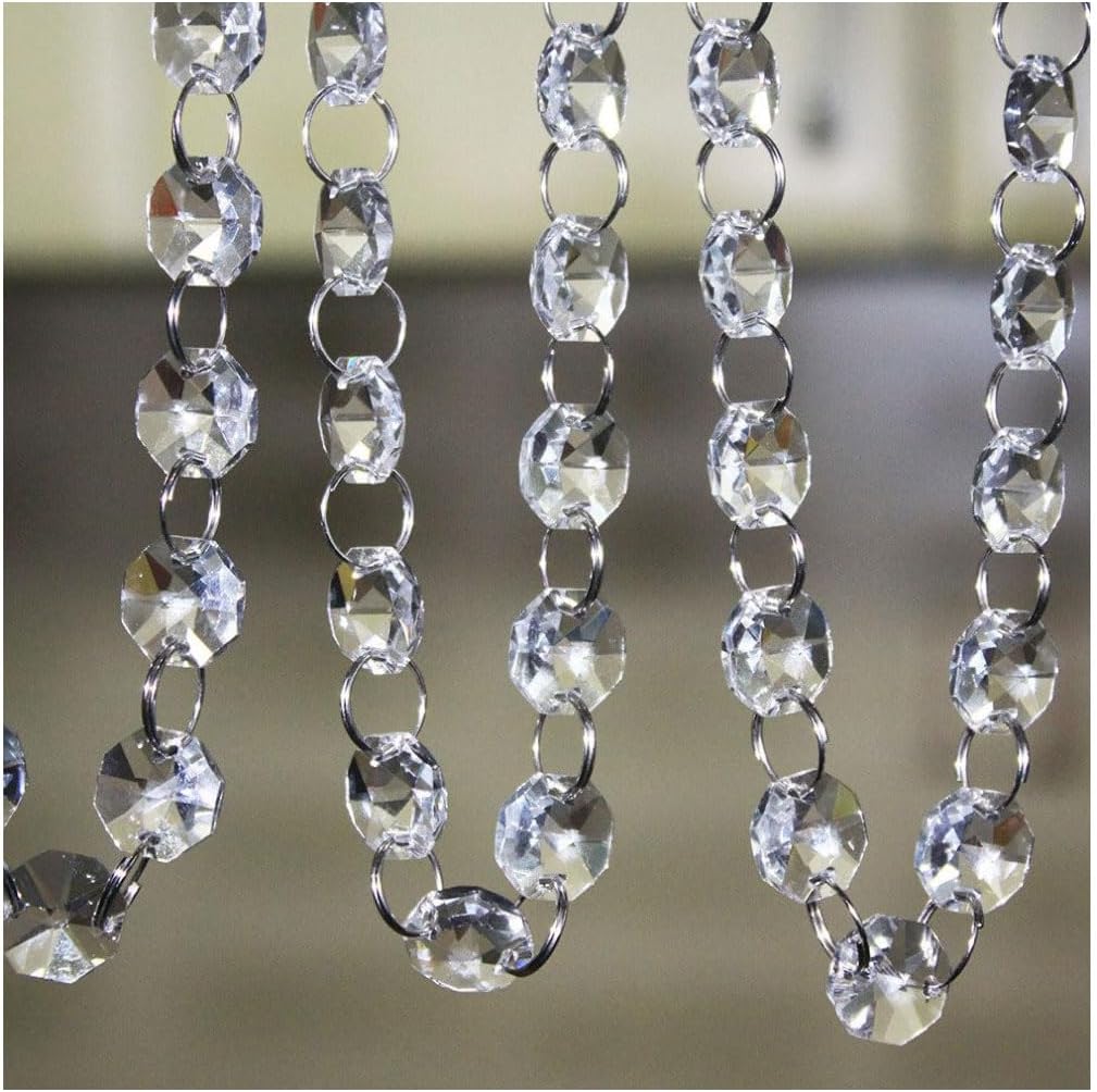 16FT Clear Crystal Glass Garland Strands,Hanging Chandelier Bead Chain,Hanging Ornament String Decorations for Centerpiece,Christmas Tree,Wedding, Party,Celebration