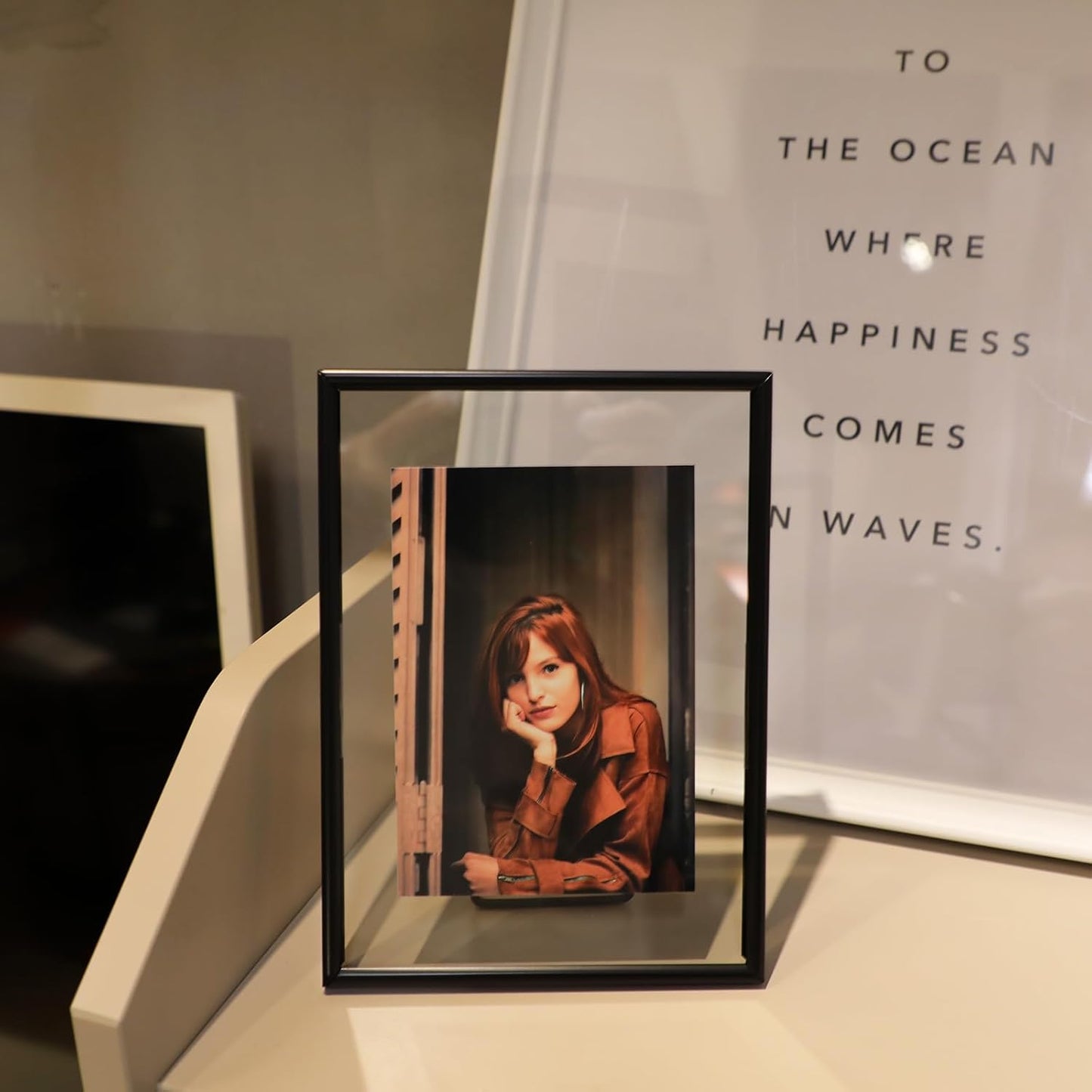 Black Floating Frame (5"x7",Vertical) with Romantic Heart, For Picture Sizes 4x6,3x5, 2x3, Tabletop Shelf Photo Frame, Classy Gift For Festival, Home or Wedding…