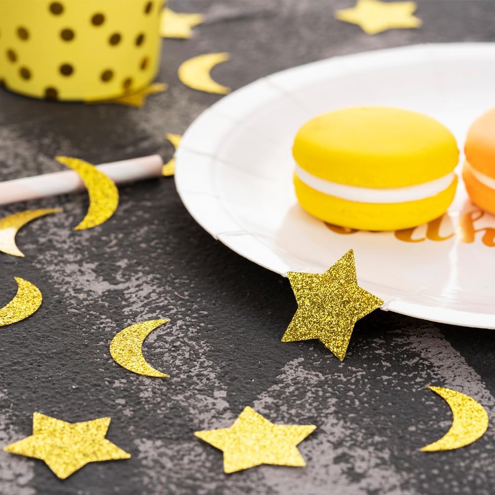 Gold Glitter Confetti Star and Moon Table Decoration for Wedding Birthday Eid Party Decoration, 1.2 inch in Diameter,200 Counts