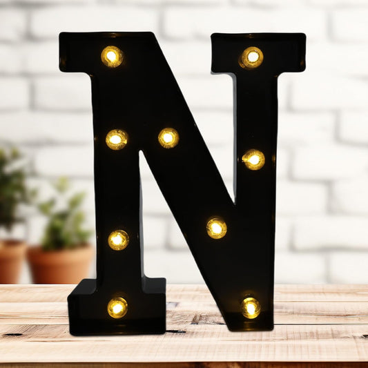 Led Marquee Letters, 8.58 Inch Black Light Up Letters, Small Led Letter Lights, Battery Powered Lighted Letterfor Table, Party, Birthday, Christmas Decor (Black, Letter N)