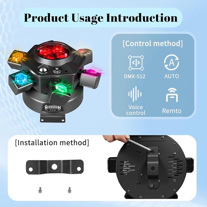 6-Arm Moving Head Light,150W Stage Lights, RGBW 4-in-1 Professional DJ Lighting with Strobe & Bee-Eye Effect, DMX512,Sound-Activated,Remote Control, 540° Rotation for Disco, Party, Club,Bar(Gen I)