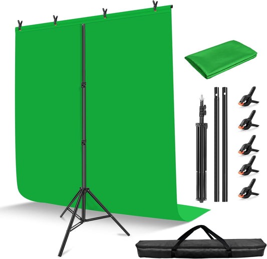 HEMMOTOP 7x5 ft Green Screen Stand Kit, 6.5x5 ft Green Screen Backdrop with Stand for Streaming, Gaming, Zoom, Portable Greenscreen Background Kit with Clips & Carrying Case