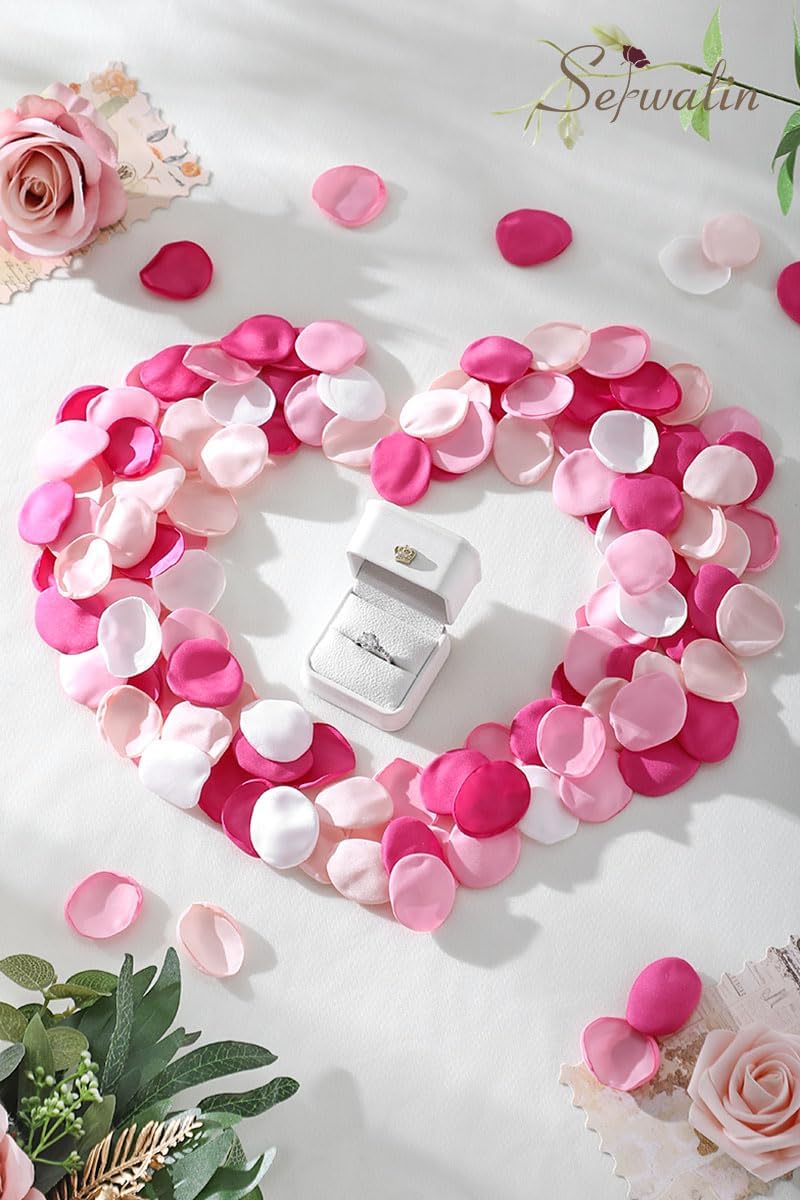 Serwalin 300Pcs Silk Rose Petals Fuschia Flower Petals for Wedding Petals Flower Girl Petals for Christmas Aisle Flower Girl Basket Runner Bridal Shower Table Decor (4 Color Mixes)