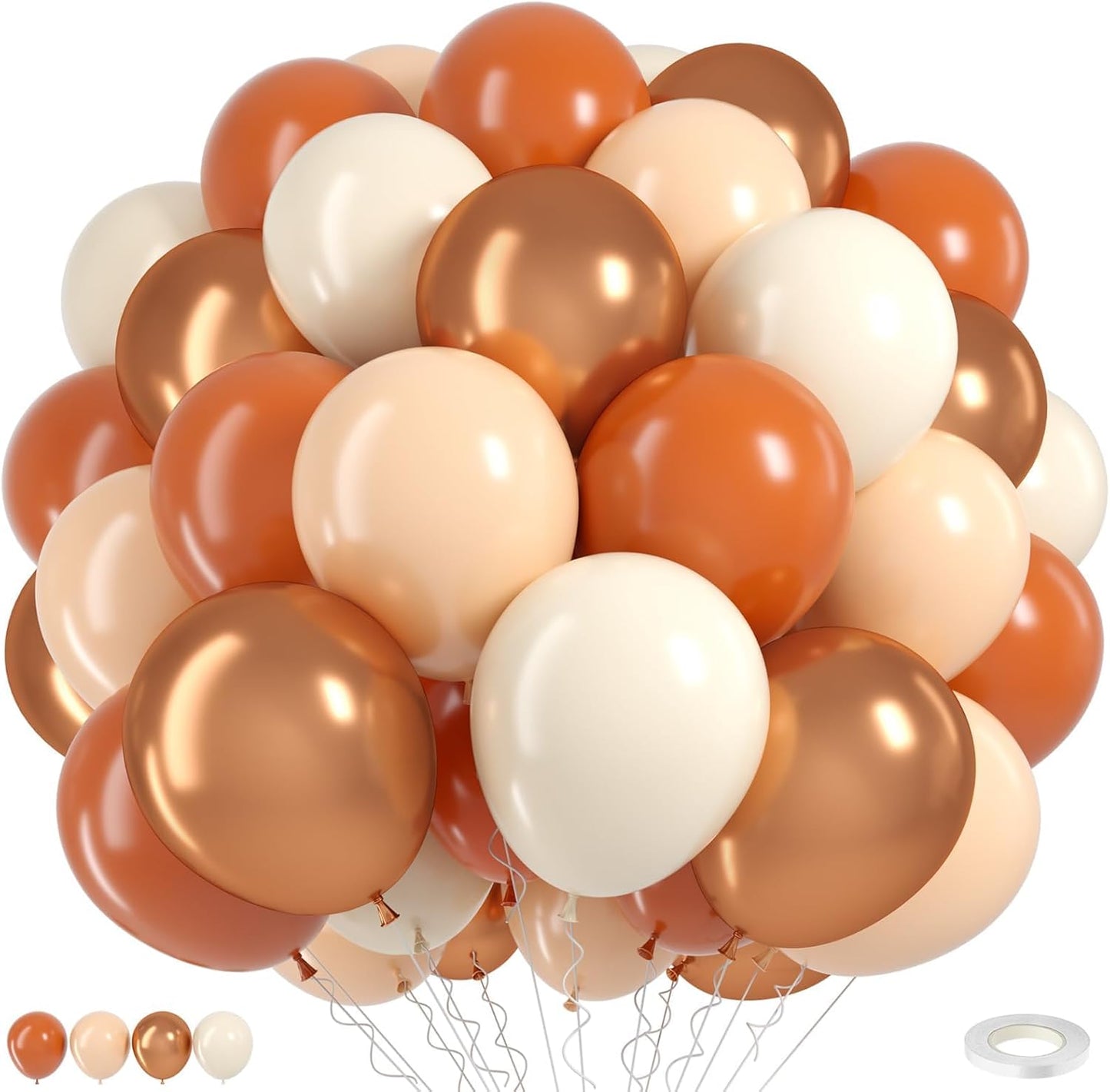 Fall Balloons 55pcs Burnt Orange Gold Balloons 12 Inch, Terracotta Dusty Orange Metallic Copper Sand White Beige Balloon for Thanksgiving Friendsgiving Fall Baby Shower Autumn Party Birthday Decor