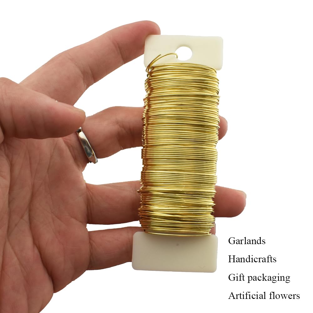 HAHIYO 22Gauge Golden 3Roll Total 115Yards(345Feet) Metal Floral Wire Flexible Paddle Wire for Crafts Christmas Wreaths Tree Flower Arrangement Bouquet Wrapping Wedding DIY