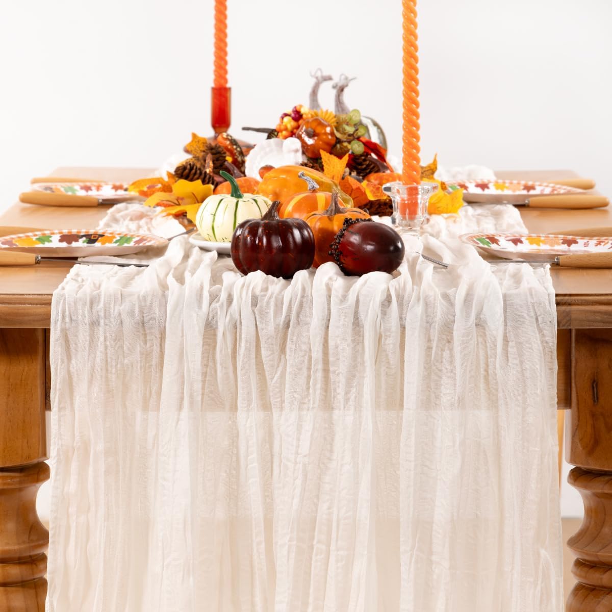 Ivory White Cheesecloth Table Runner 4 Pack Fall Table Runners Boho Gauze 120 Inches White Cheese Cloth Fall Table Decorations for Thanksgiving Weddings Bridal Baby Shower