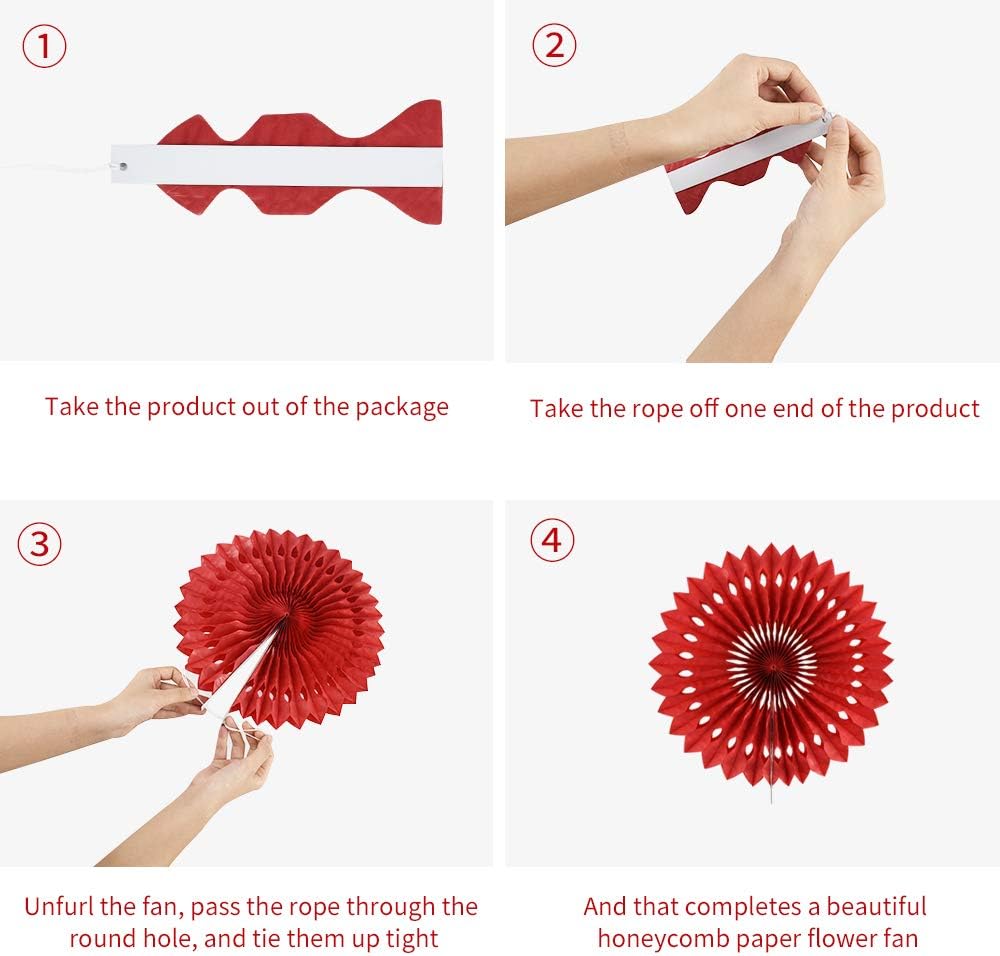 BEISHIDA Red Pink Rose Red Hanging Tissue Honeycomb Round Paper Fans Decor Kit for Birthday Girl Kid Shower Bachelorette Wedding Christmas Backdrops Anniversary Party Supplies（11 Packs）