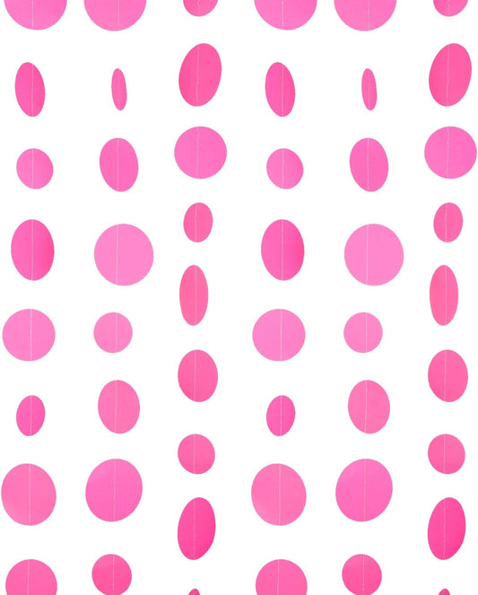 Hot Pink Paper Garland Circle Dot Party Banner Wall Streamers Backdrop Ceiling Hanging Decorations, 20 Feet in Total