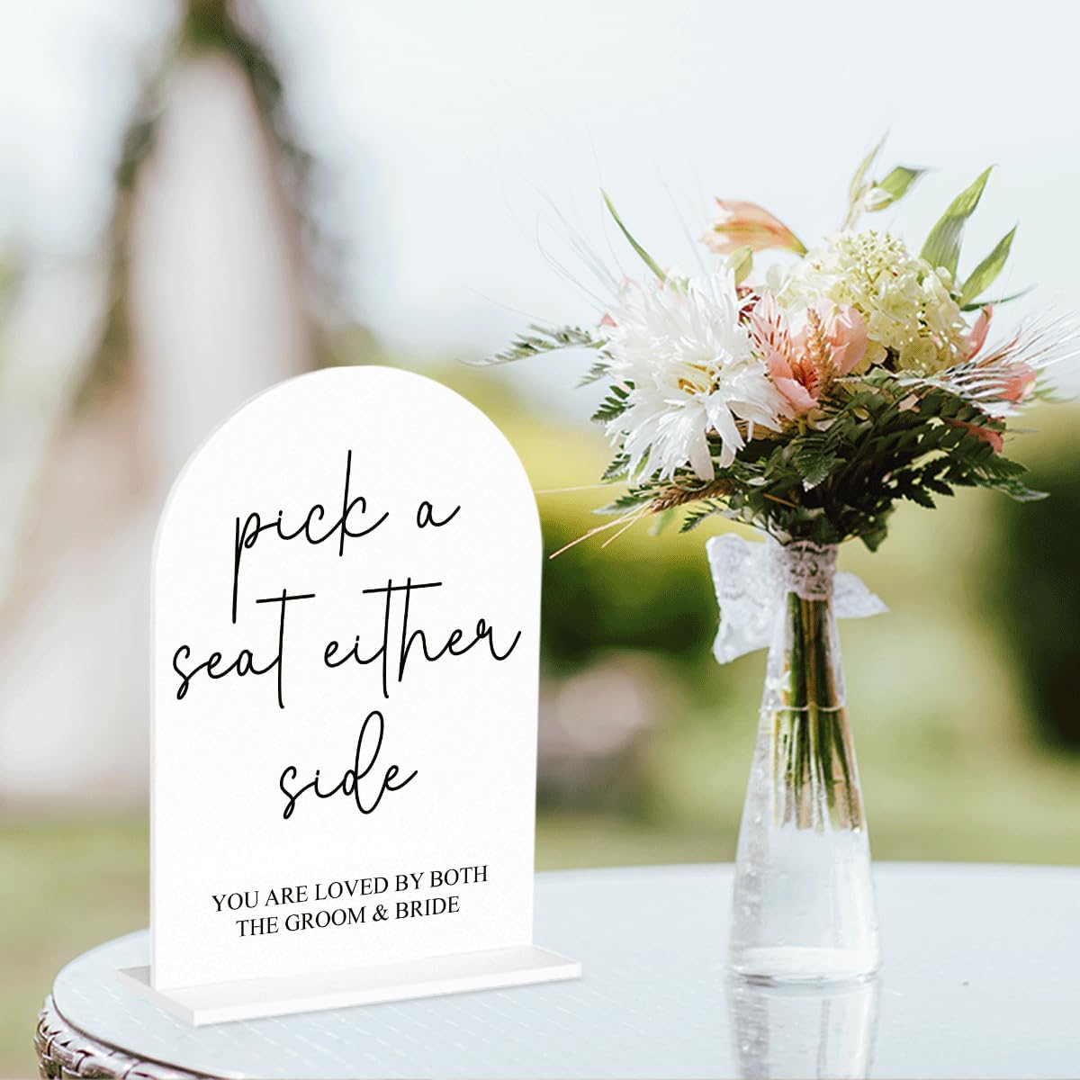 Pick a Seat Not a Side Wedding Sign, Engagement Bridal Shower Decor fo Ceremony Reception Party, Weddings Table White Acrylic Sign