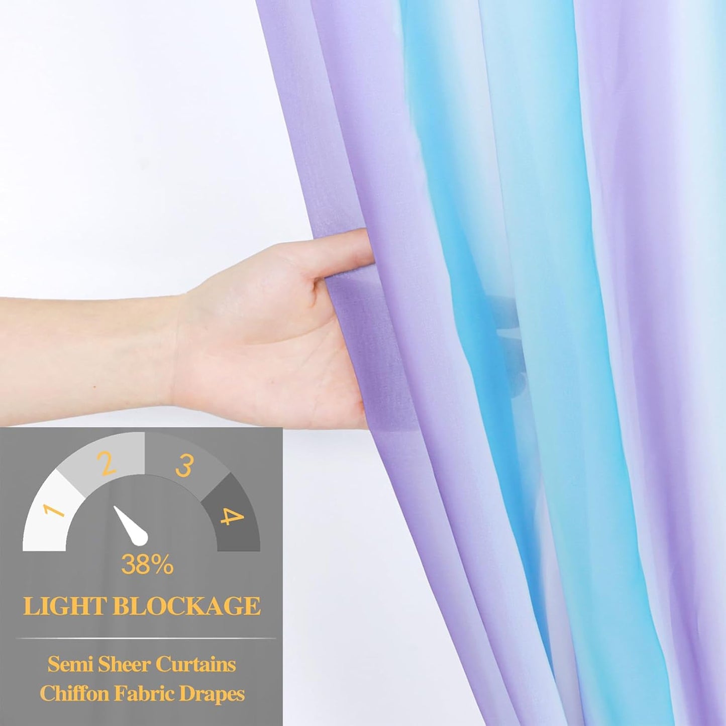 DUOBAO 2-Pack Mermaid-Inspired Chiffon Curtain Panels - Long Ombre Aqua Turquoise Teal Lilac Purple Sheer Voile for Girls' Bedroom & Living Room Windows, Each 58"" W x 120"" L