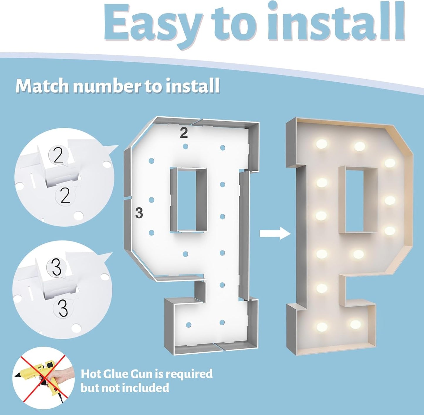 4FT Marquee Light Up Letters P,Party Decoration Large Marquee Light Up Letters with Weighted Water Bag,Pre-cut Foam Board Set Can Be Used for Birthdays,Weddings,Baby Anniversaries