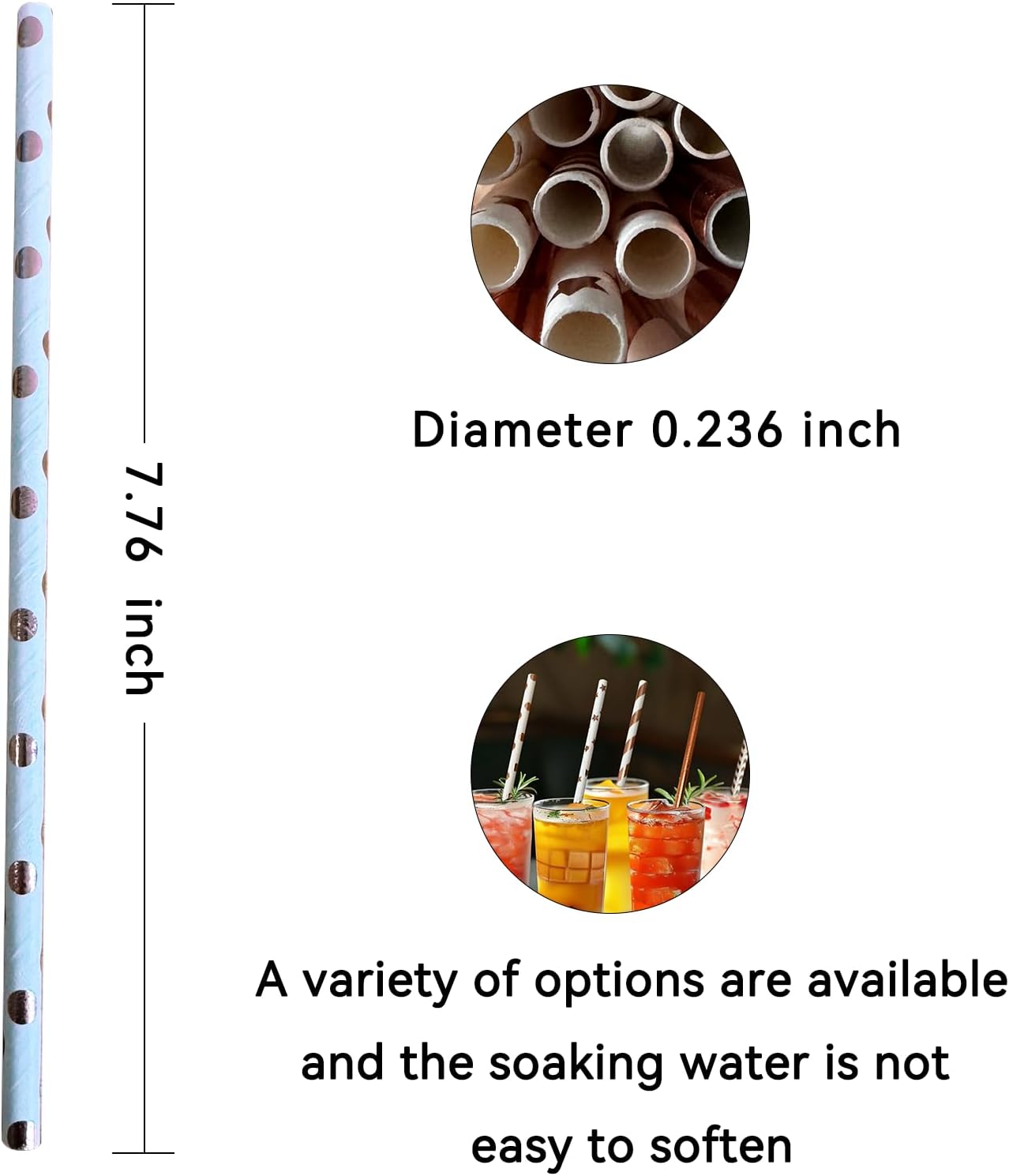 YAOSHENG [100 Pack] Pink & Gold Paper Straws Disposable, 100% Biodegradable Multi-Pattern Party Straws For Birthday, Wedding and Holiday Decoration (rose gold)