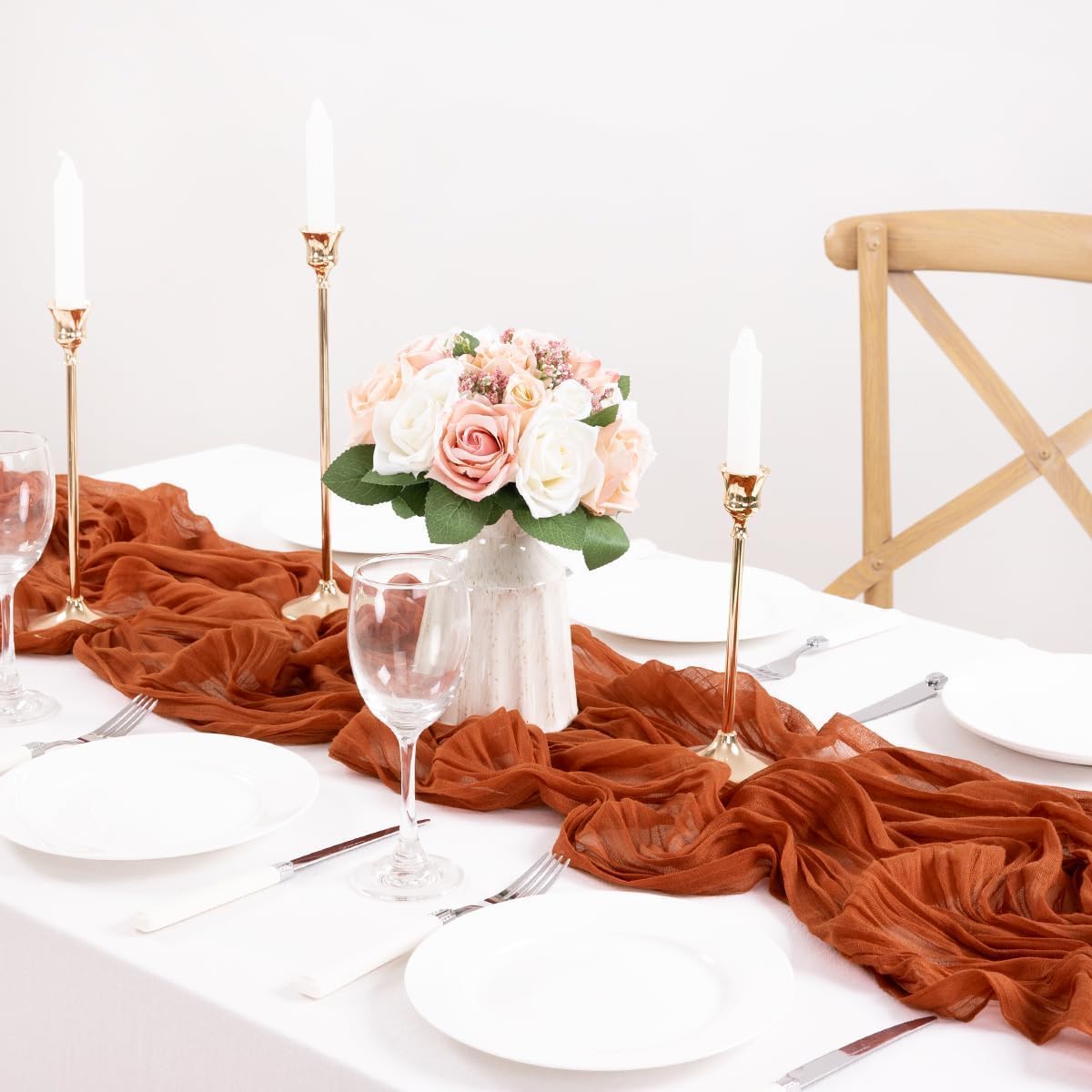 6Pcs Terracotta Cheesecloth Table Runner 120 Inch10FT Terracotta Color Rustic Boho Cheesecloth Table Runnerfor Wedding Party Baby Shower Birthday Home Decor Holiday Decorations