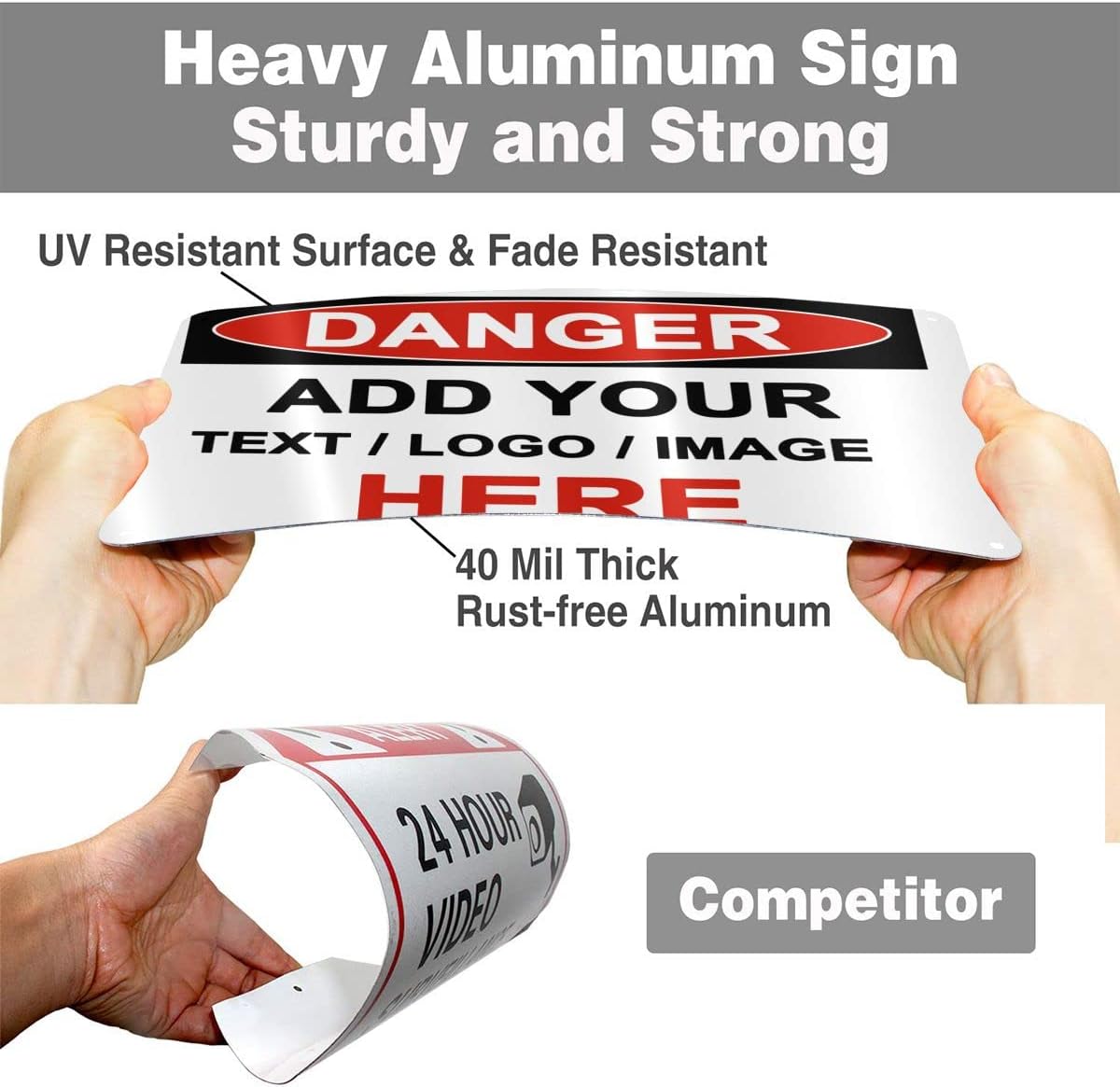 Custom Danger Signs Outdoor Metal - 12 x 8 Personalized Aluminum Caution Signs Rust-Proof Warning Sign Safety Signs for Home Business