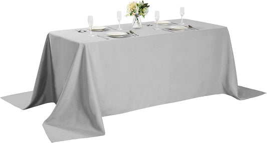 Rectangle Tablecloth 90x156 inch Washable Polyester Fabric Table Cloth for Wedding Party Dining Banquet Decoration（90x156, Silver）