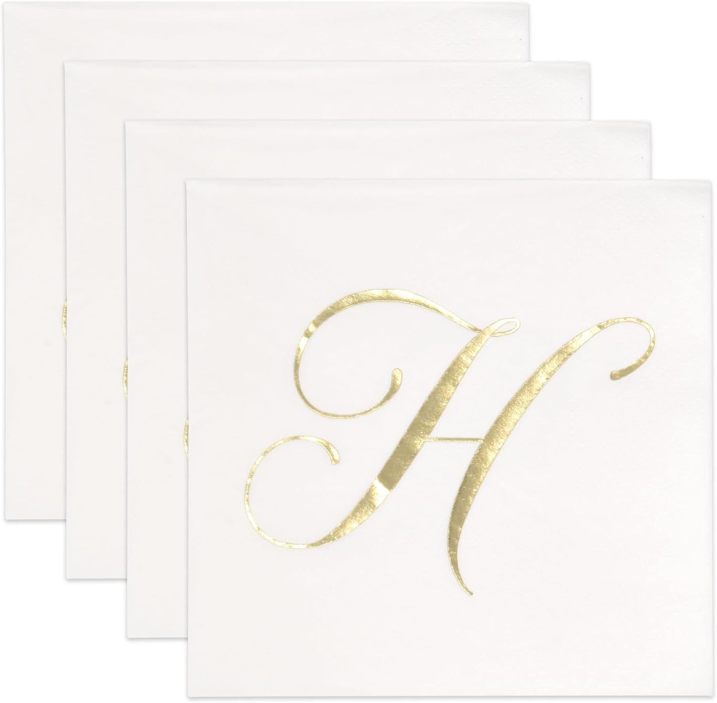 Gift Boutique 100 Gold Monogram Cocktail Napkins Letter H Disposable Paper Pack Elegant Metallic Golden Foil Hand Napkin for Powder Room Wedding Holiday Birthday Party Baby Shower Decorative Towels
