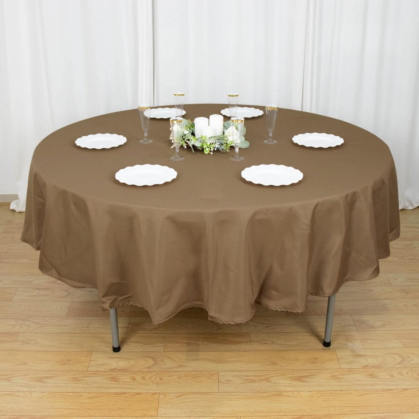Efavormart Round Tablecloth, 90 Inch Stain & Wrinkle Resistant Washable Table Cloth, Decorative Polyester Fabric Table Cover for Banquet, Wedding, Dining- Taupe