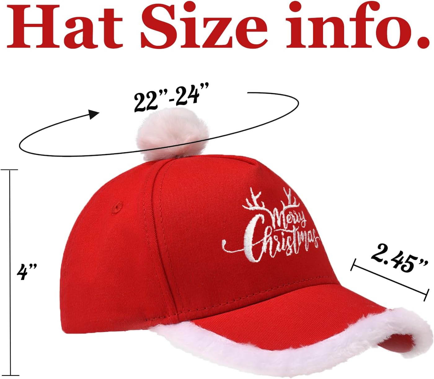 Christmas Santa Baseball Hat Santa Claus Costume hat with Fuzzy Fur Pom