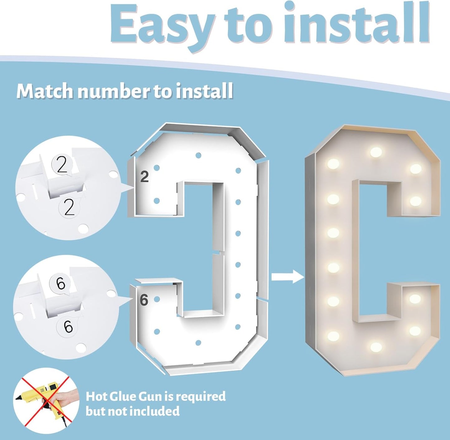 4FT Marquee Light Up Letters C,Party Decoration Large Marquee Light Up Letters with Weighted Water Bag,Pre-cut Foam Board Set Can Be Used for Birthdays,Weddings,Baby Anniversaries