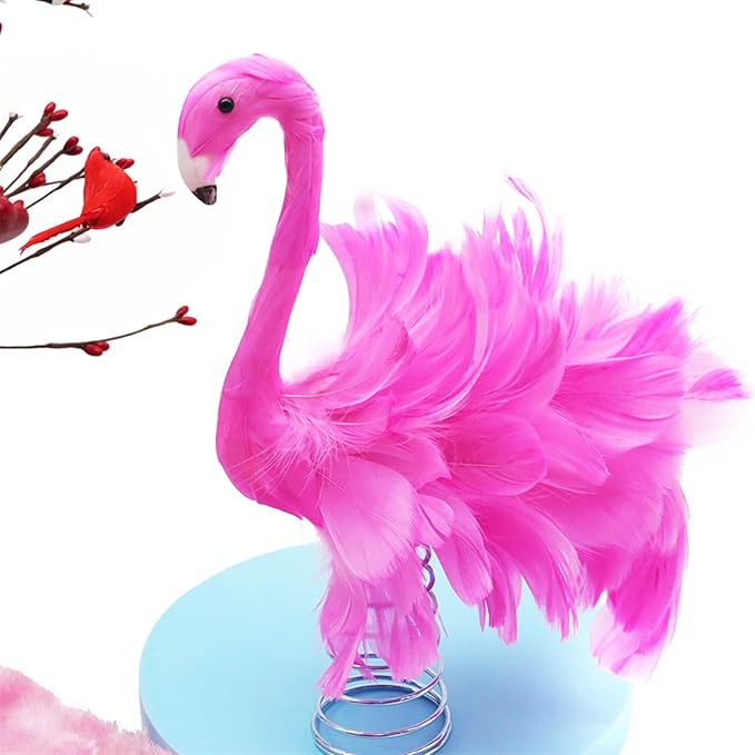 Flamingo Christmas Tree Topper Artificial Feather Flamingo Pink Fluffy Feathers Birds for Christmas Garden Home Holiday Party Ornament