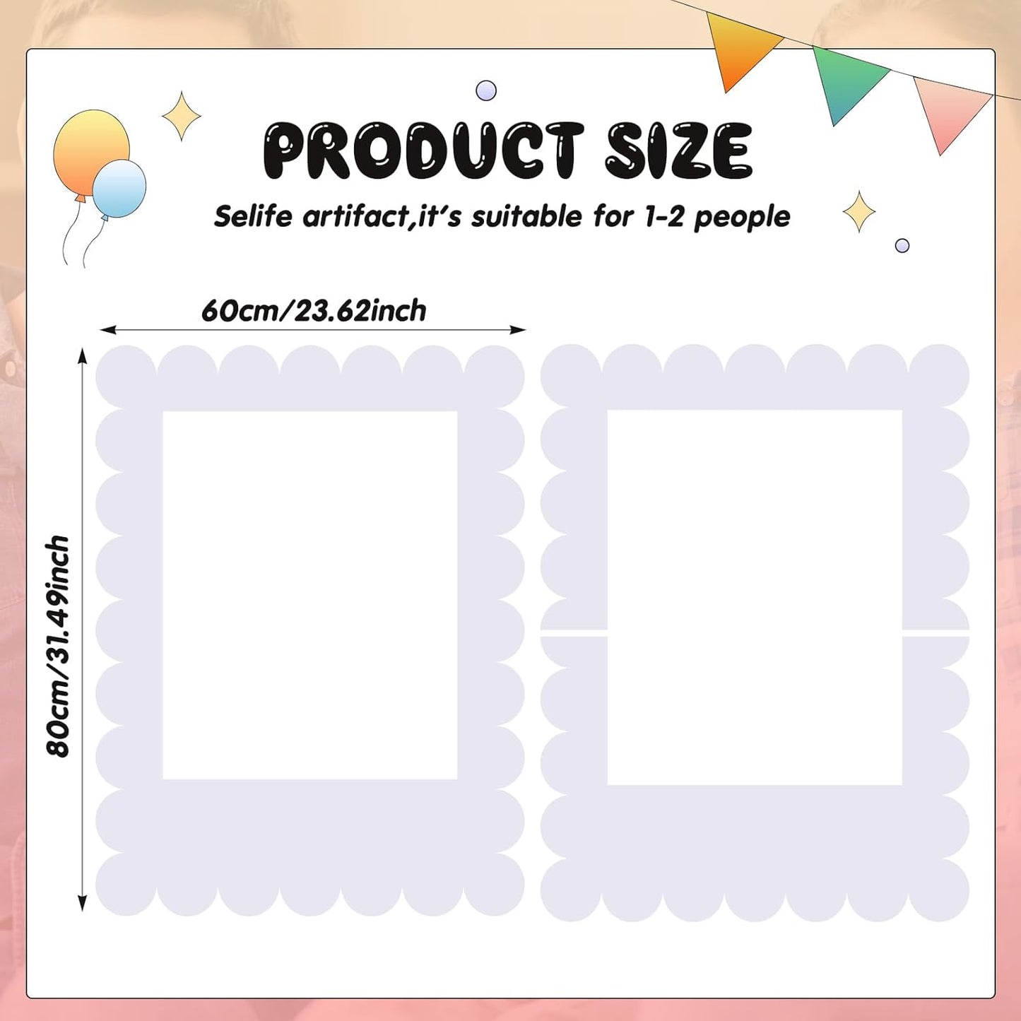 32 x 24 Inch Large Blank DIY Photo Booth Props Picture Frame Party Frame DIY Photo Booth Props Selfie for Birthday, Graduation, Christmas Holiday Party(White,Scalloped)