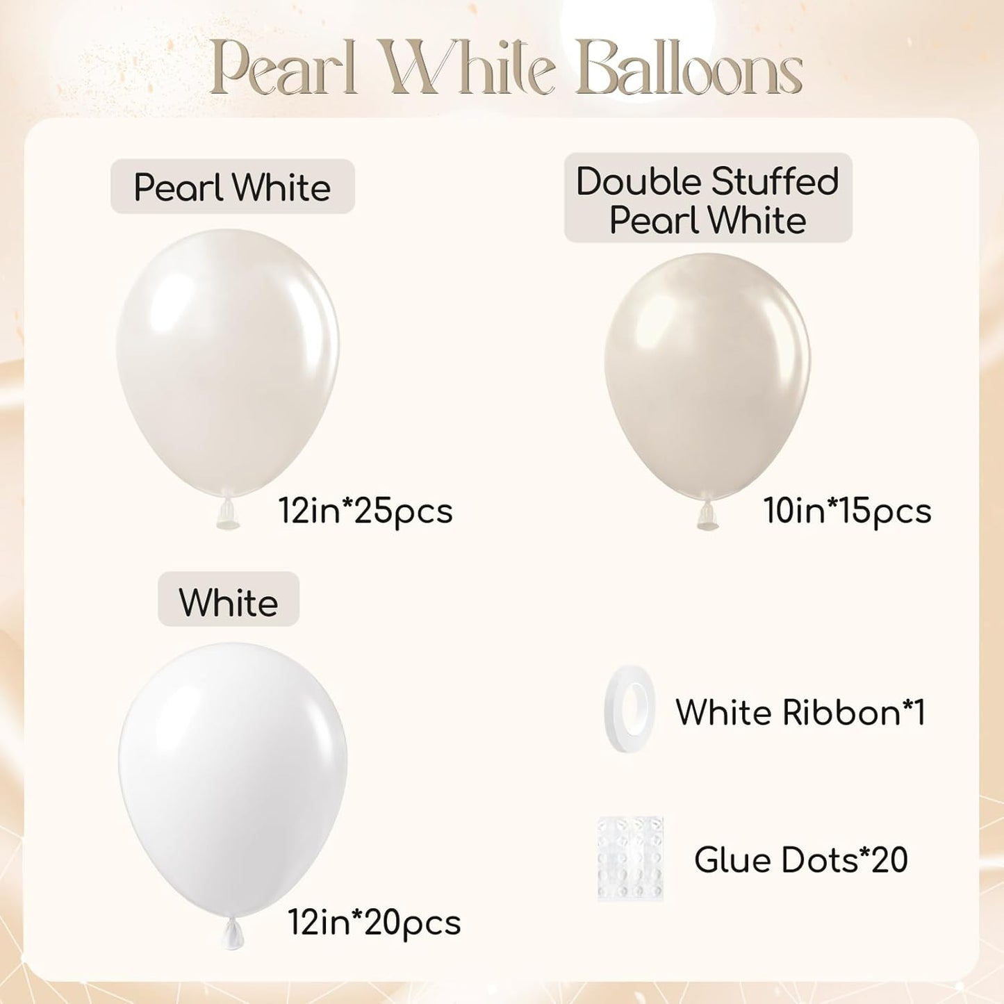 60pcs Double Stuffed Pearl Balloons 12inch, Pearl White Balloons, White Latex Balloon for Wedding Bridal Baby Shower Birthday Party Decorations