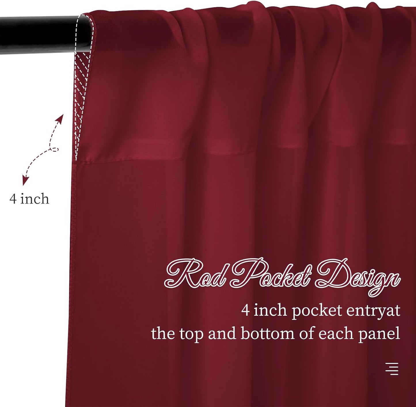 6 Panels Burgundy Wedding Ceiling Drapes 5ftx30ft Ceiling Drapes Chiffon Fabric Arch Draping Sheer Curtains Soft Drapery Draping Wedding Ceiling Decorations for Party Ceremony Stage Swag