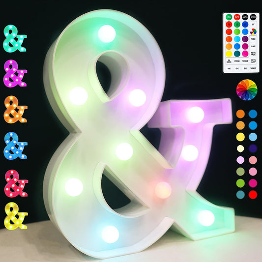 Light Up Colorful LED Marquee Letter lights, 18 Colors Changing Alphabet Letters Sign with Remote Timer for Night Light Girls Bedroom Wedding Birthday Party Lamp Christmas Home Bar Decor- Colorful &