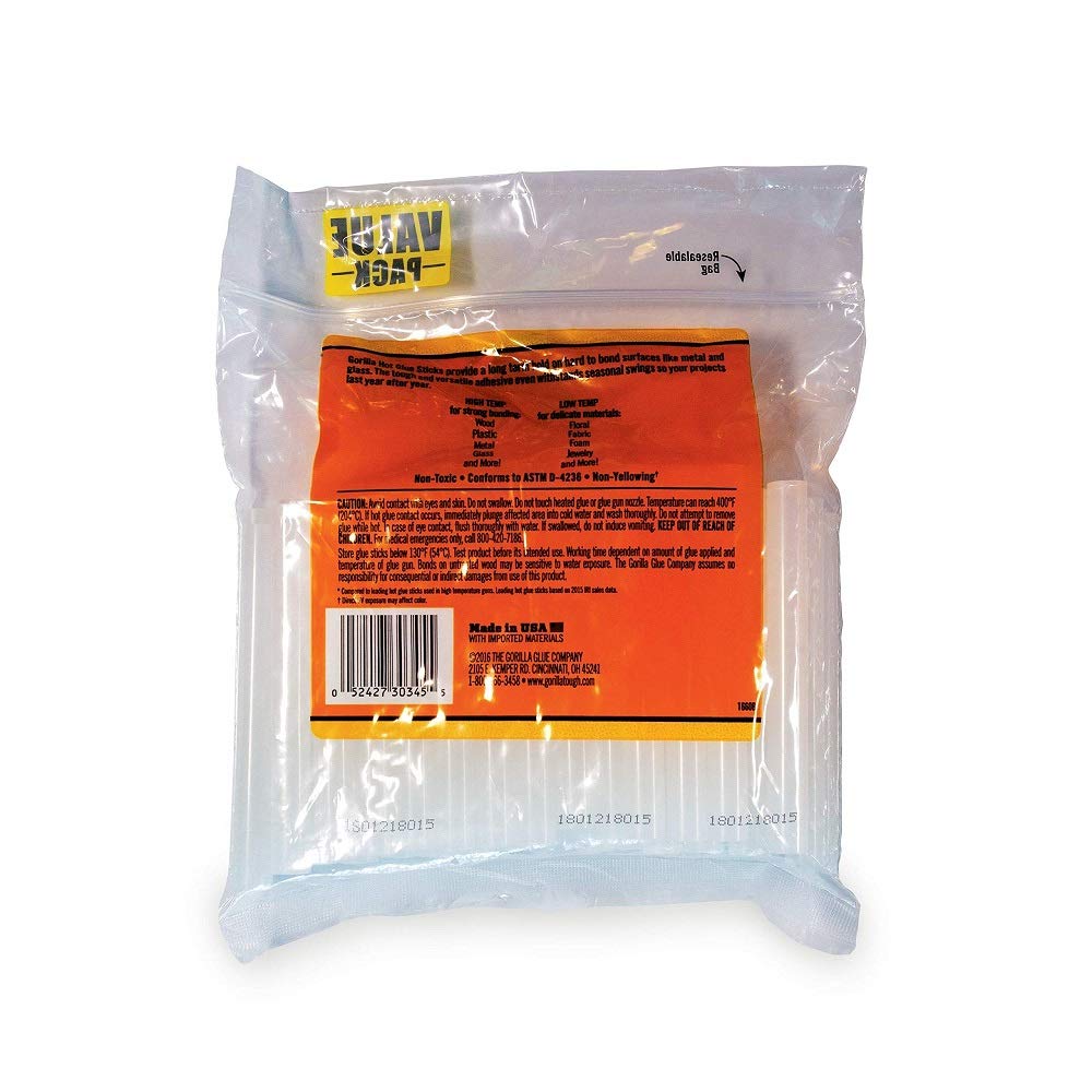 Gorilla Hot Glue Sticks, Clear Glue, Full Size 4" Long x 0.43" Diameter, 45 Count (Pack of 1) - Safe for All Temperatures with Extended Working Time