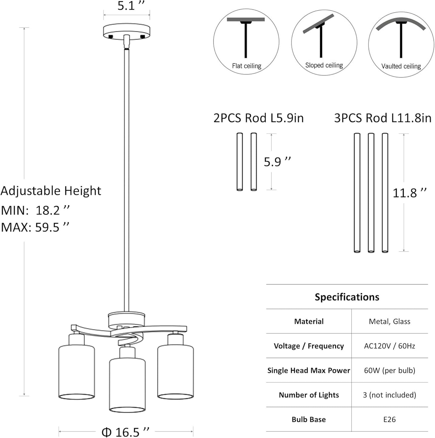 3-Light Gold Dining Room Chandeliers Over Table, Contemporary Kitchen Island Pendant Lighting, Industrial Hanging Light Fixture for Entryway Hallway Foyer Bedroom, Clear Glass Shade