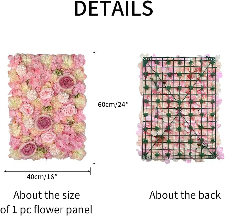 Artificial 3D Flower Wall Panel for Backdrop 12 Pcs 24x16 inches Pink Faux Roses Artificial Flower Backdrop for Wedding Party Bridal Baby Shower Decor