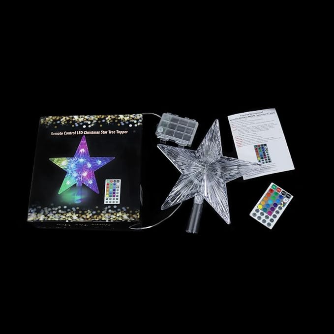 Christmas Star Trees Topper Light 9.5inch 24 Modes Color Changing with Versatile Remote Controller 3AA Battery Powered Christmas Tree Topper Party Home Decoration（Indoor and Outdoor ）