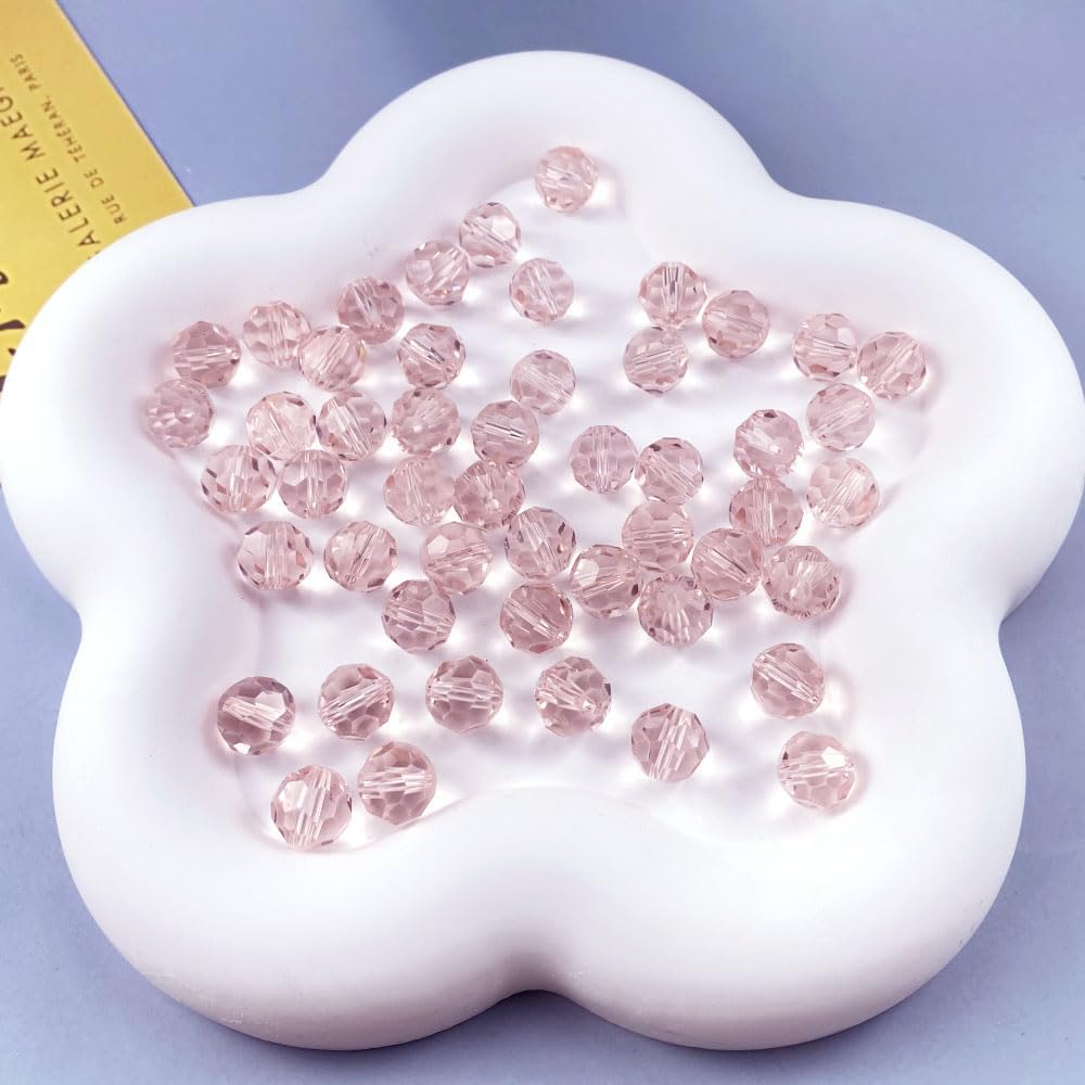 50 PCS 10mm Crystal Glass Beads Round Multiple Faceted Loose Spacer Glass Beads for DIY Handcrafte Bracelet Necklace Earring Jewelry Making(Pink)