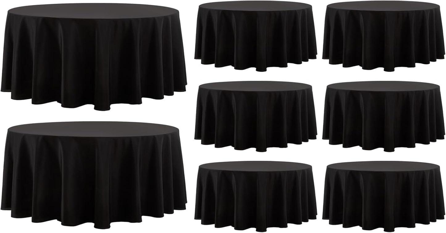 Round Tablecloth 132 Inch 8 Pack Black Tablecloths Washable Decorative Linen Polyester Table Clothes Cover for Dining Table Banquets Buffet Parties and Wedding