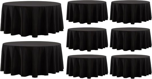 Round Tablecloth 132 Inch 8 Pack Black Tablecloths Washable Decorative Linen Polyester Table Clothes Cover for Dining Table Banquets Buffet Parties and Wedding