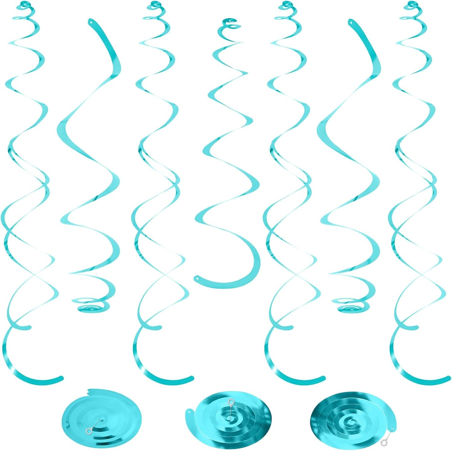 24 PCS Teal Hanging Swirl, Sparkle Ceiling Hanging Decorations, Plastic Streamer Party Decorations with Double-Swirls and Single-Swirls for Birthday Decorations, Graduation, Baby Shower