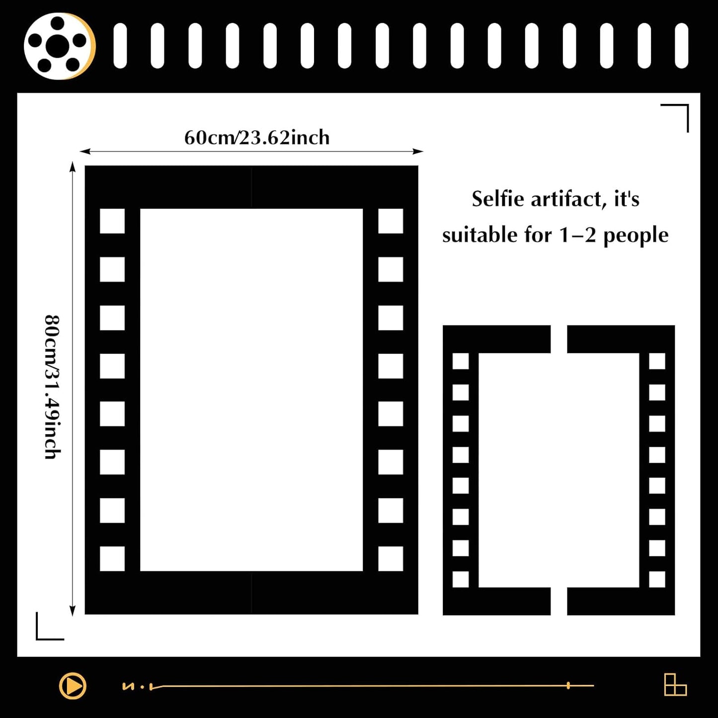 Upgraded 32 x 24 Inch Large Photo Booth Props Picture Frame Vintage Photo Frame Friends Selfie Props for Wedding Mexico Birthday Bachelorette Graduation Party Supplies (Filmstrip Style)