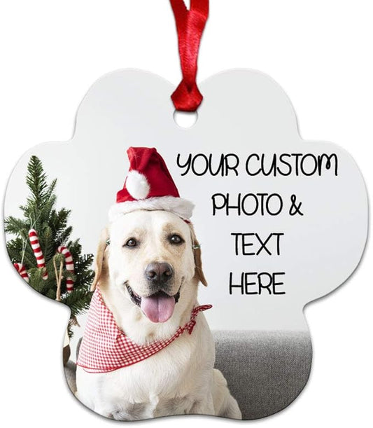 Style In Print Custom Holiday Christmas Ornament Custom Personalized Photo & Text Aluminum Paw Shape