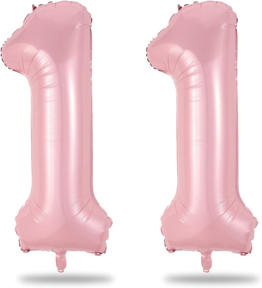 11 Balloon Number Birthday, Giant Light Pink Number 1 & 1 Helium Foil Balloon for Girls 11th Birthday, Pastel Pink 40'' Self Inflating Mylar 11 Balloon for Women Anniversary Party Decorations Supplies