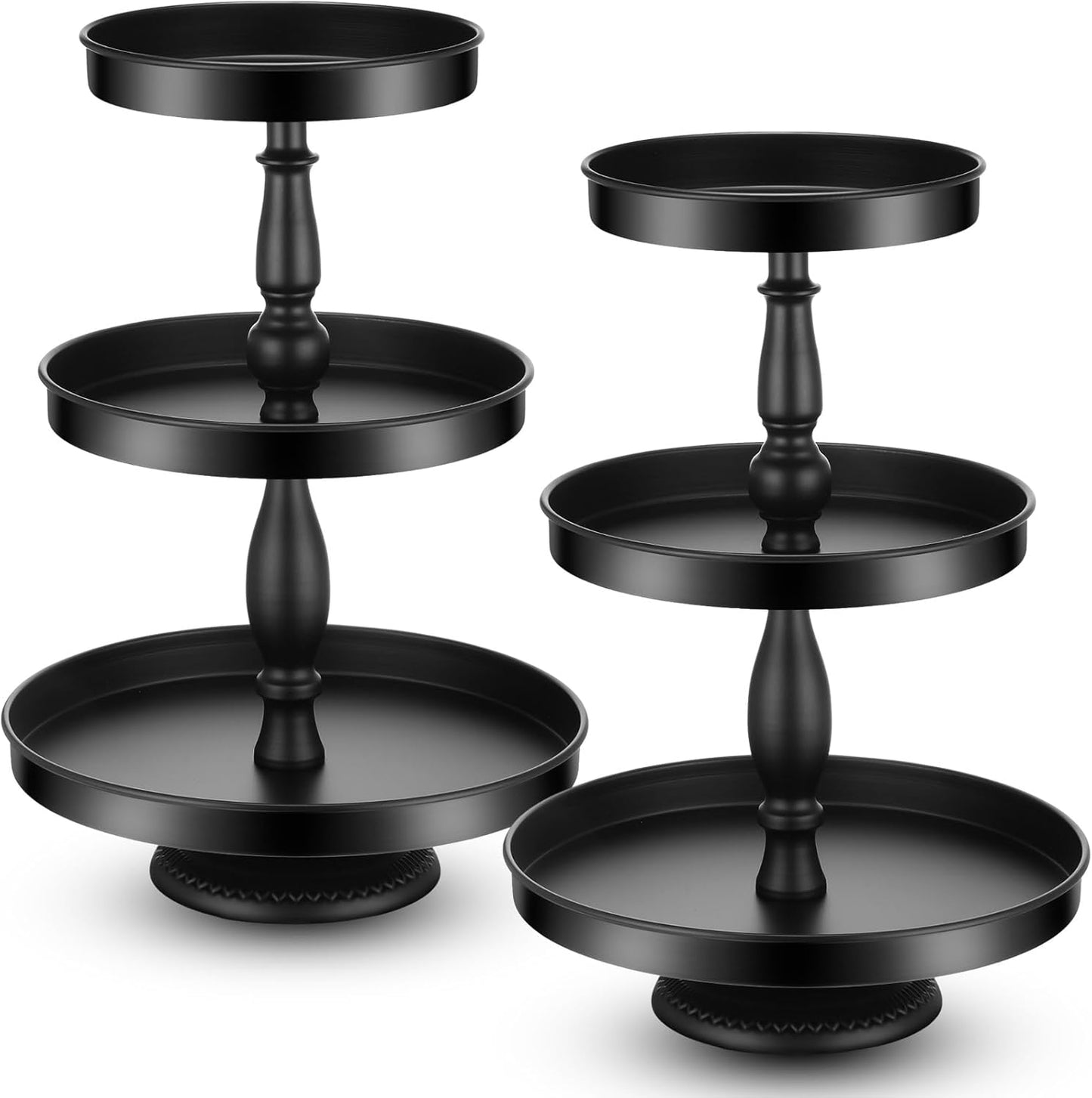 Maxdot 2 Pcs 3 Tier Cupcake Stand Holder, Round Cupcake Stand Serving Tray, Metal Tiered Tray Pastry Dessert Cake Tower Display Stand for Baby Shower Tea Party, Wedding and Birthday (Black)