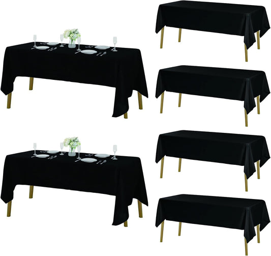 Fokitut 6 Pack Rectangle Tablecloth, 60x120 Inch, Stain Resistant and Wrinkle Polyester Table Cloth, Fabric Table Cover for Kitchen Dining, Wedding, Party, Holiday Dinner-Black