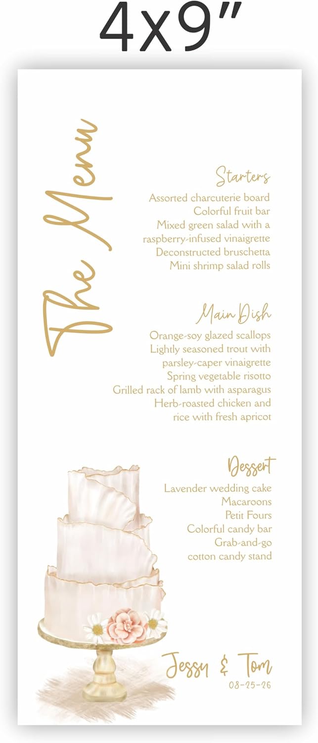 Personalized Printed Wedding Menu, Set of 25 Wedding Menu, Modern Wedding Menu, Simple Menu, Wedding Menu Cards, Dinner Menu Card, Birthday, Shower, Quinceanera, Party, Made in USA