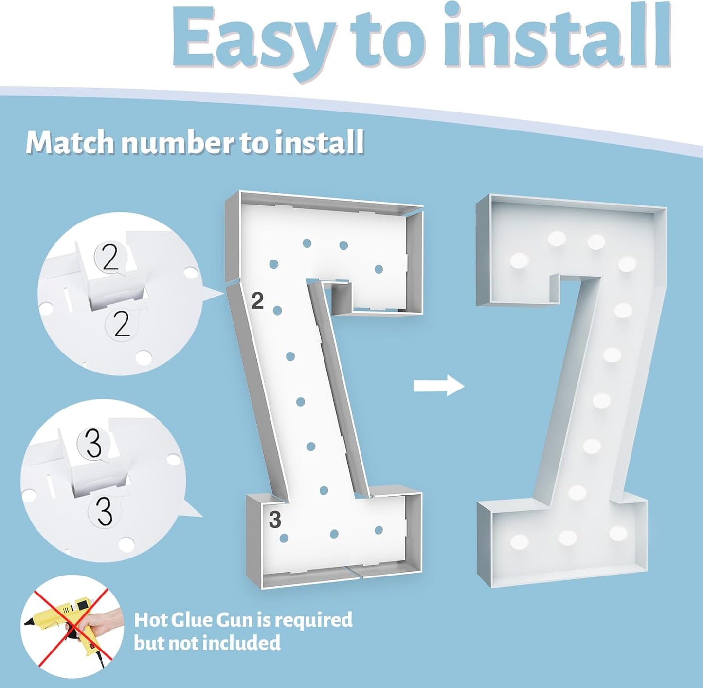 4FT Marquee Light Up Numbers - Cool White Light Up Numbers 7 with Fixed Water Bag, Party Decoration Large Marquee Light Up Numbers can Be Used for Wedding Decoration, Birthday Party Decoration